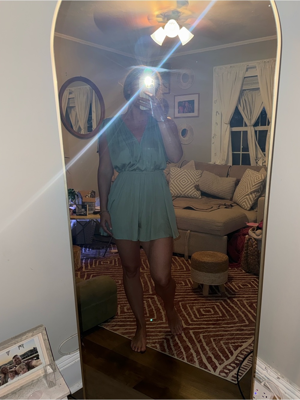 Sage Green V-Neck Sleeveless Romper
